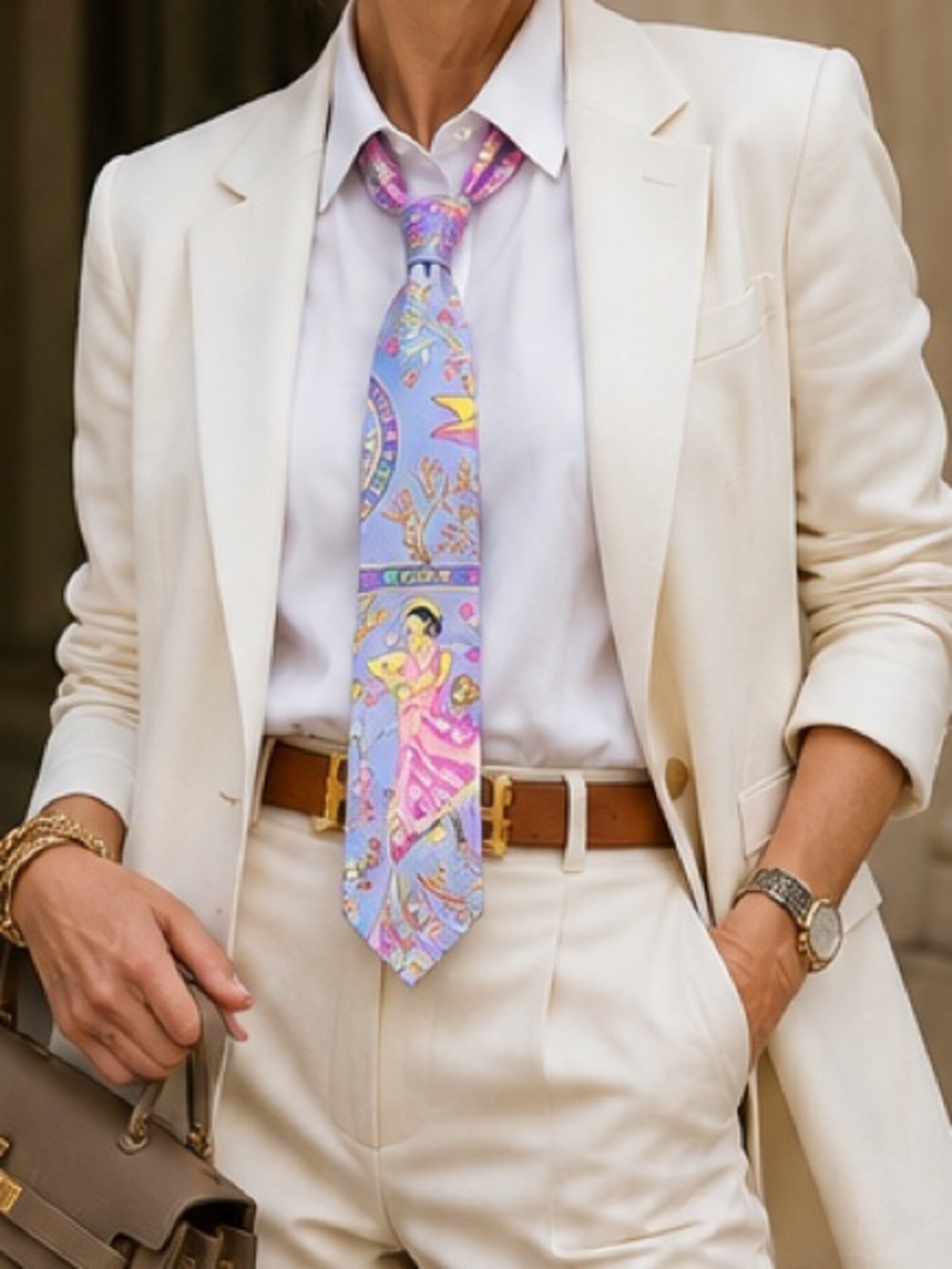 Hermès Vintage Graphic Tie Lavender Multi-Colored Pattern 100% Silk - Picture 2 of 10